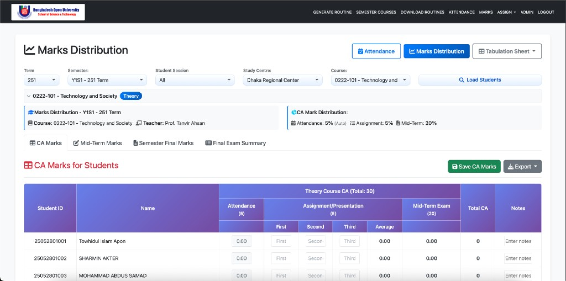 BOU SST Academic Portal